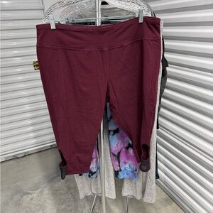 Rainbeau | Yoga Pants in Burgundy with Black Mesh Bottom | size 22/24